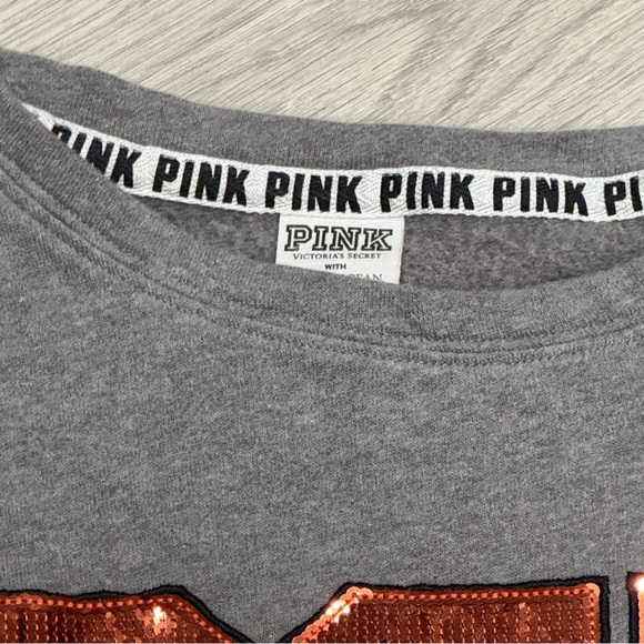 PINK Victoria Secret OSU Sweatshirt with Black and Orange Sleeves and sparkly o - Picture 5 of 8
